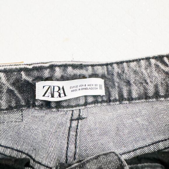 Zara Brand Acid Wash Black Wide Leg Denim Jeans Size 0 NWT - Picture 4 of 8